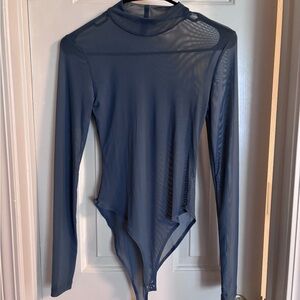 Forever 21 Blue Mesh Long Sleeve Bodysuit